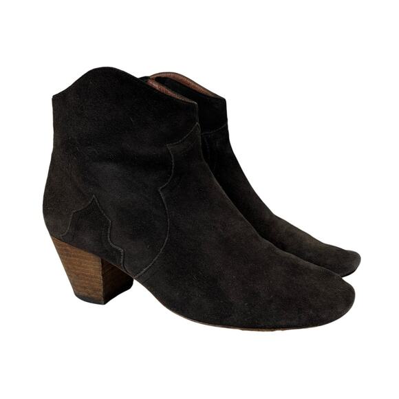 Isabel Marant Dicker Suede Brown Block Heel Booties Women's 39 US 9 - Picture 1 of 12